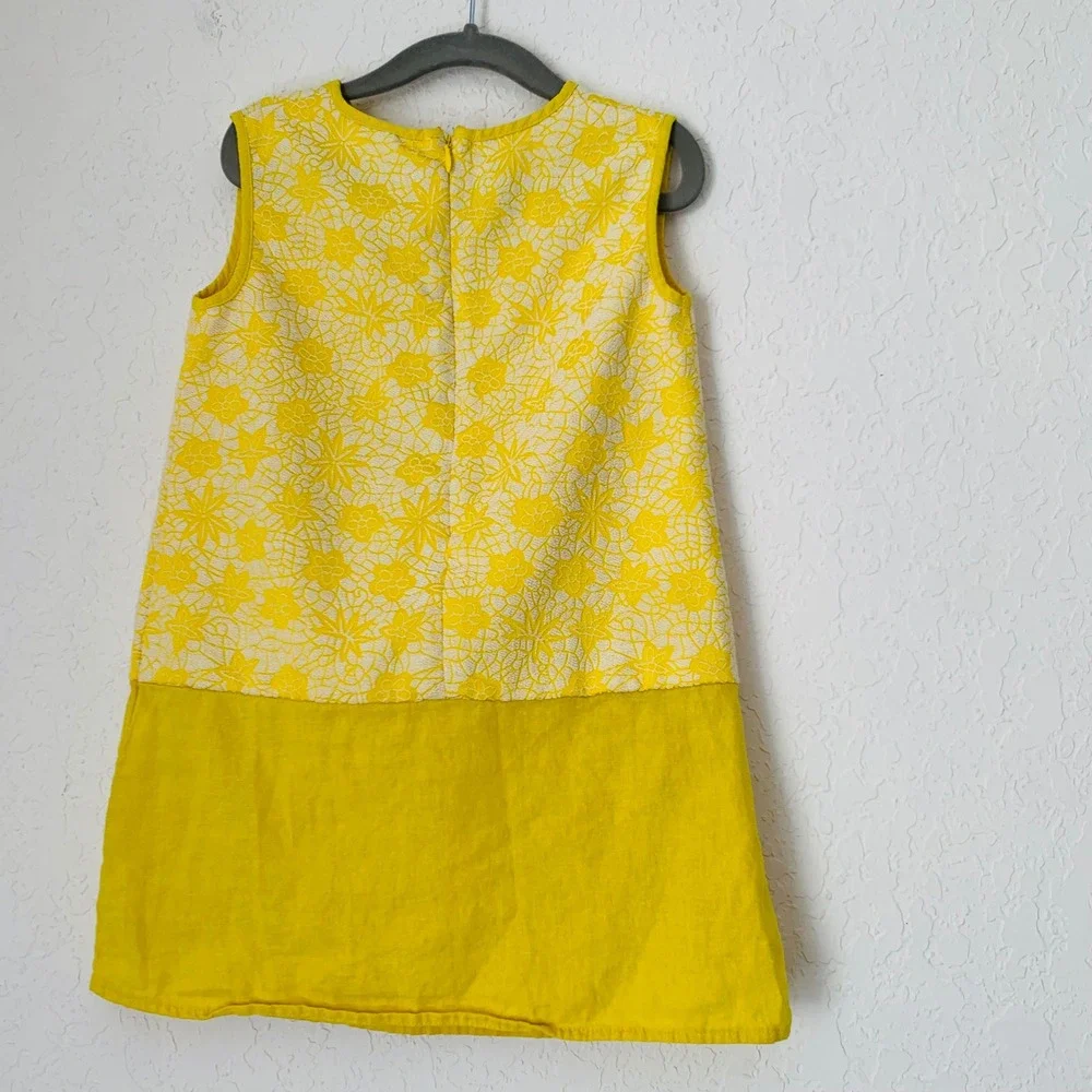 EPK Shift Dress Girls 5 Yellow Floral Lace Linen Blend Garden Retro‎ Mod France